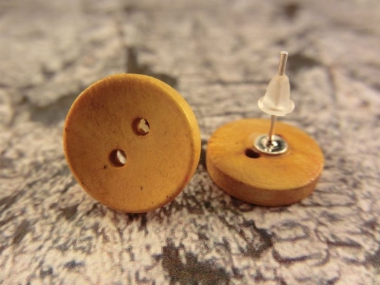 Preview: Rustikale Natur Holz Knopf Ohrstecker Button Roh
